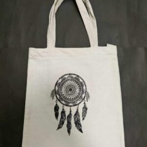 Handmade Hemp Tote Bag with Dreamcatcher Print – Eco-Friendly, Artistic, and Functional