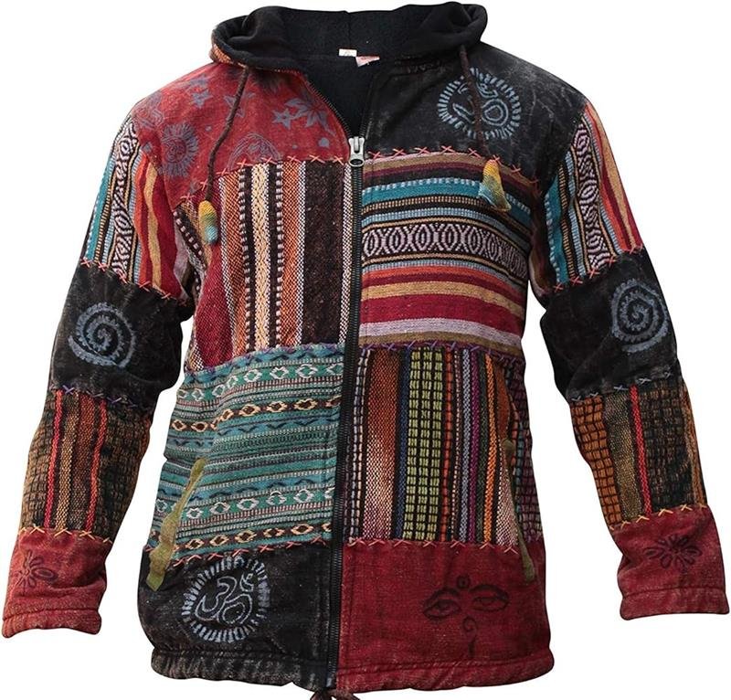 Boho Patchwork Himalayan Hoodie Jacket – Artisan-Made, Soulfully Stitched