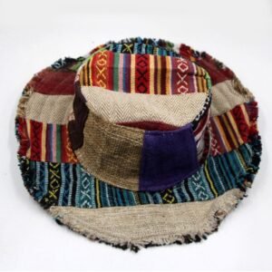 Handmade Himalayan Patchwork Hemp Bucket Hat – Boho Style Meets Sustainability