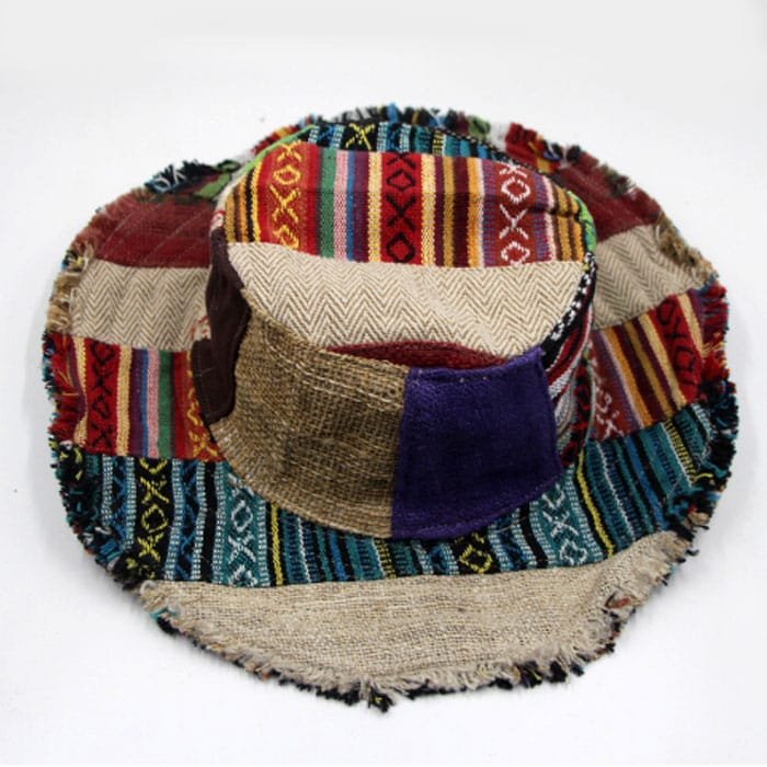 Handmade Himalayan Patchwork Hemp Bucket Hat – Boho Style Meets Sustainability